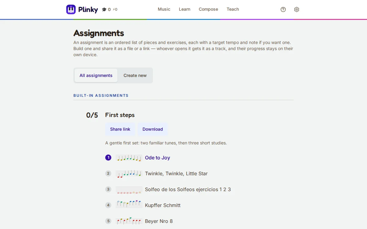 A screenshot of assignments