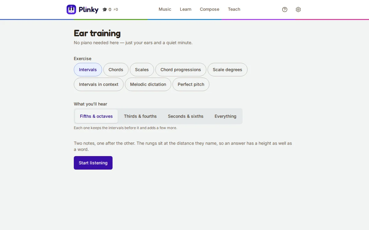 A screenshot of ear training