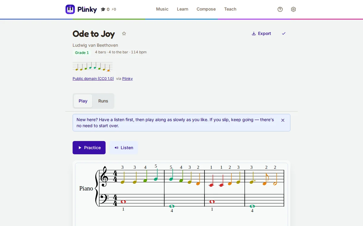A screenshot of the play page